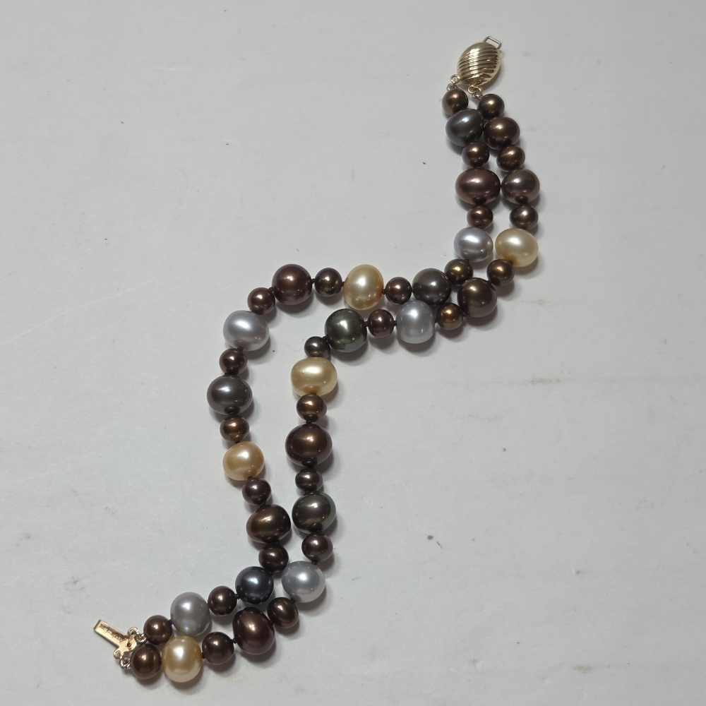 jewelmak 14k cultured 2 strand champagne ivory pearl bracelet classic timeless